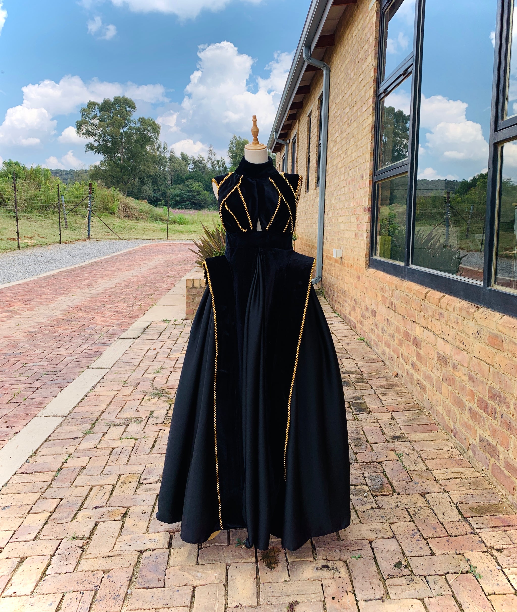 Black and gold beaded Victorian Dress (POA) - Zulubeads Ada Black and gold beaded Victorian Dress (POA) - Zulubeads Ada
