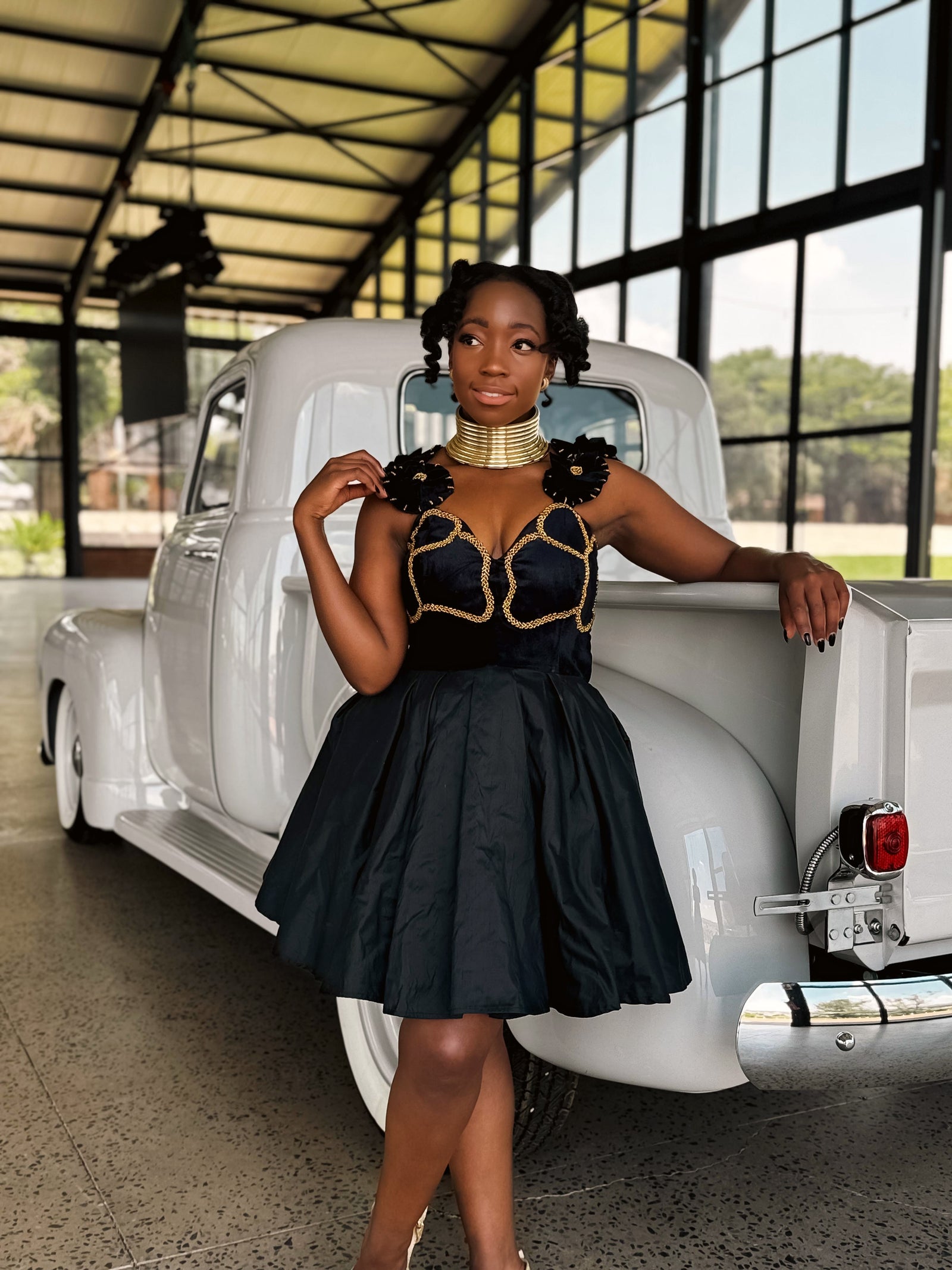 Black Valentine’s Day Dress with Gold Beadwork o bust area