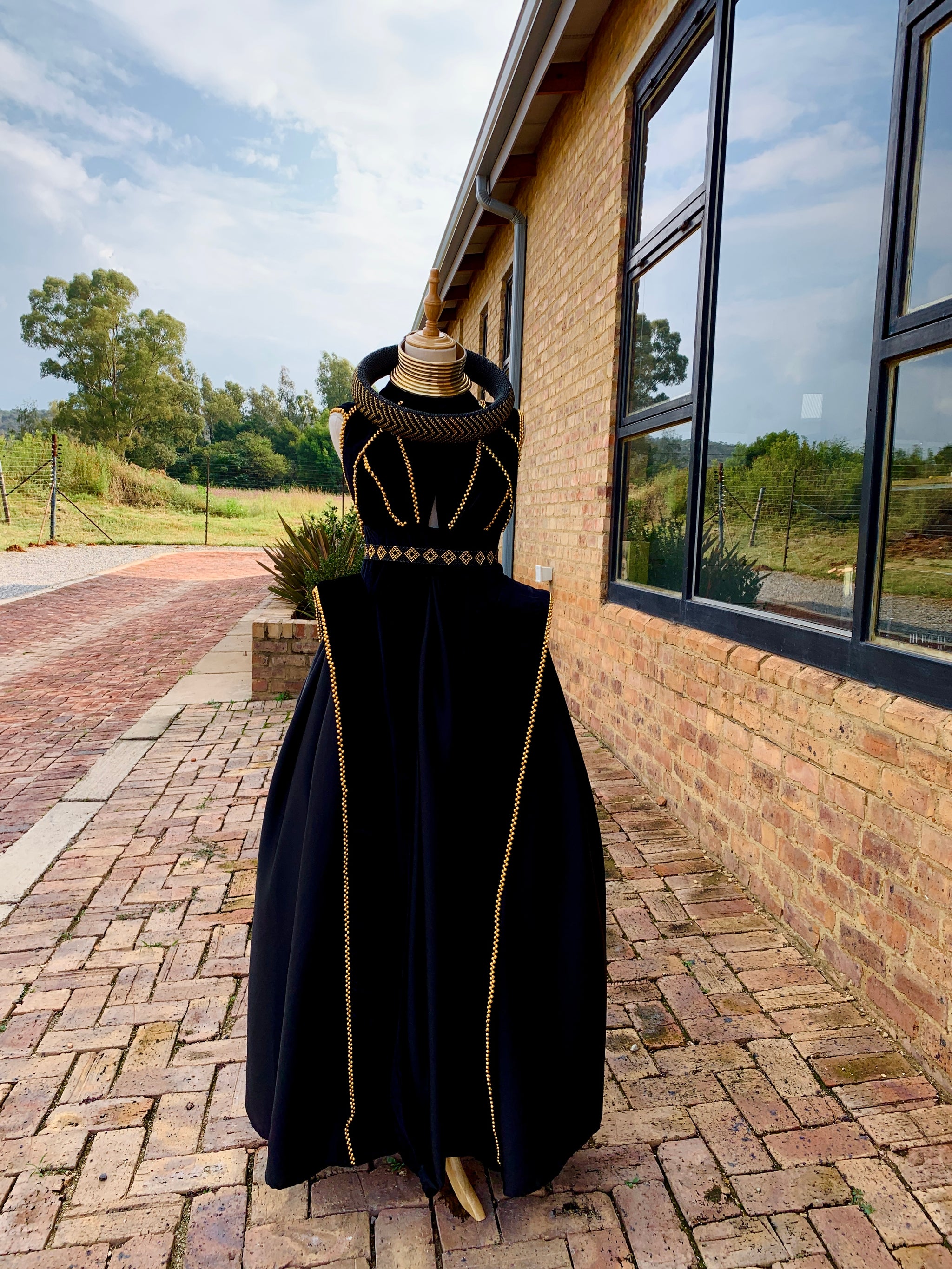 Black and gold beaded Victorian Dress (POA) - Zulubeads Ada Black and gold beaded Victorian Dress (POA) - Zulubeads Ada