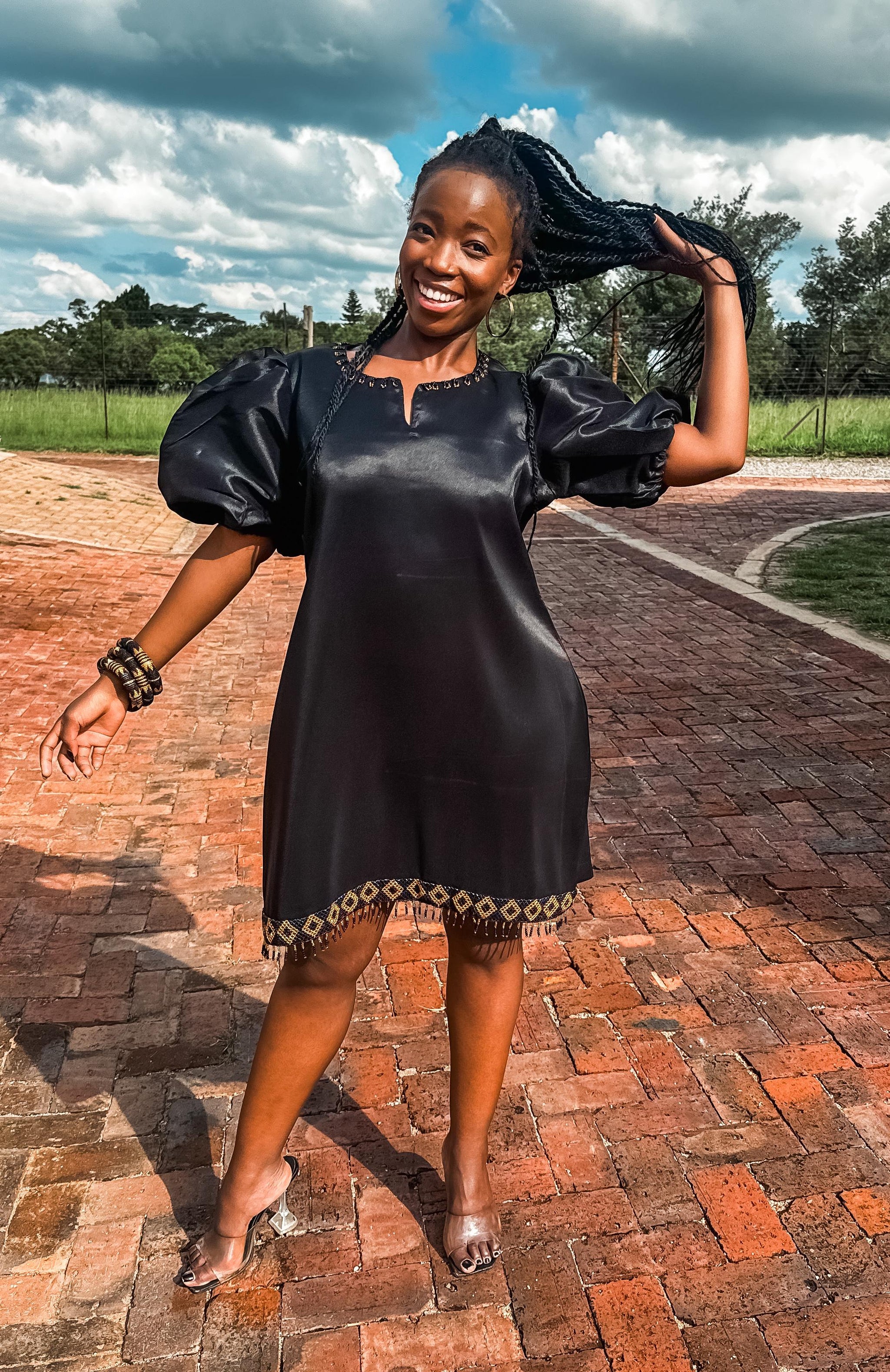 Otsah Beaded Shift Dress in Satin - Zulubeads Ada Otsah Beaded Shift Dress in Satin - Zulubeads Ada