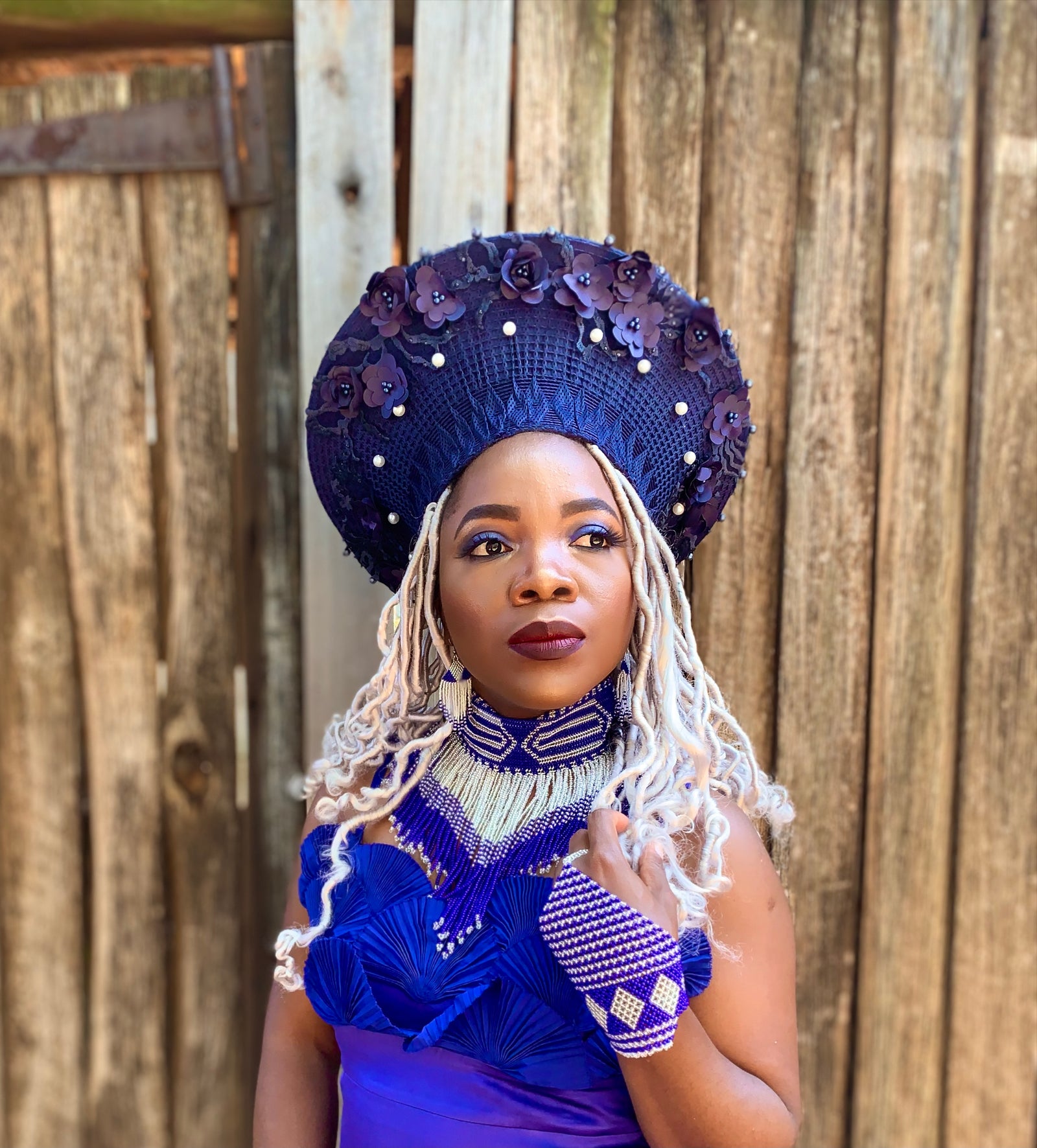 Blue and Silver necklace, glove and earrings