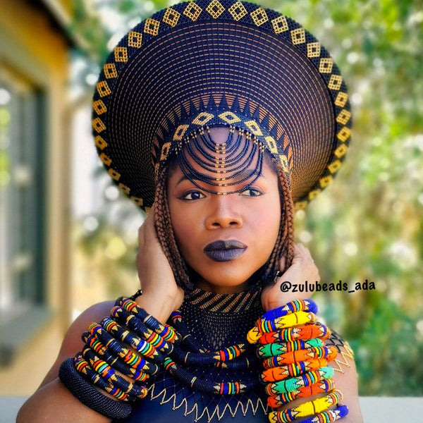 Double Frame Beaded Zulu Hat In Medium Zulubeads Ada 