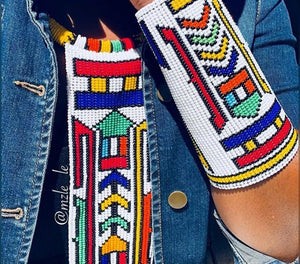 Ndebele Beaded Leather Cuff Long(Price is for 1 cuff)