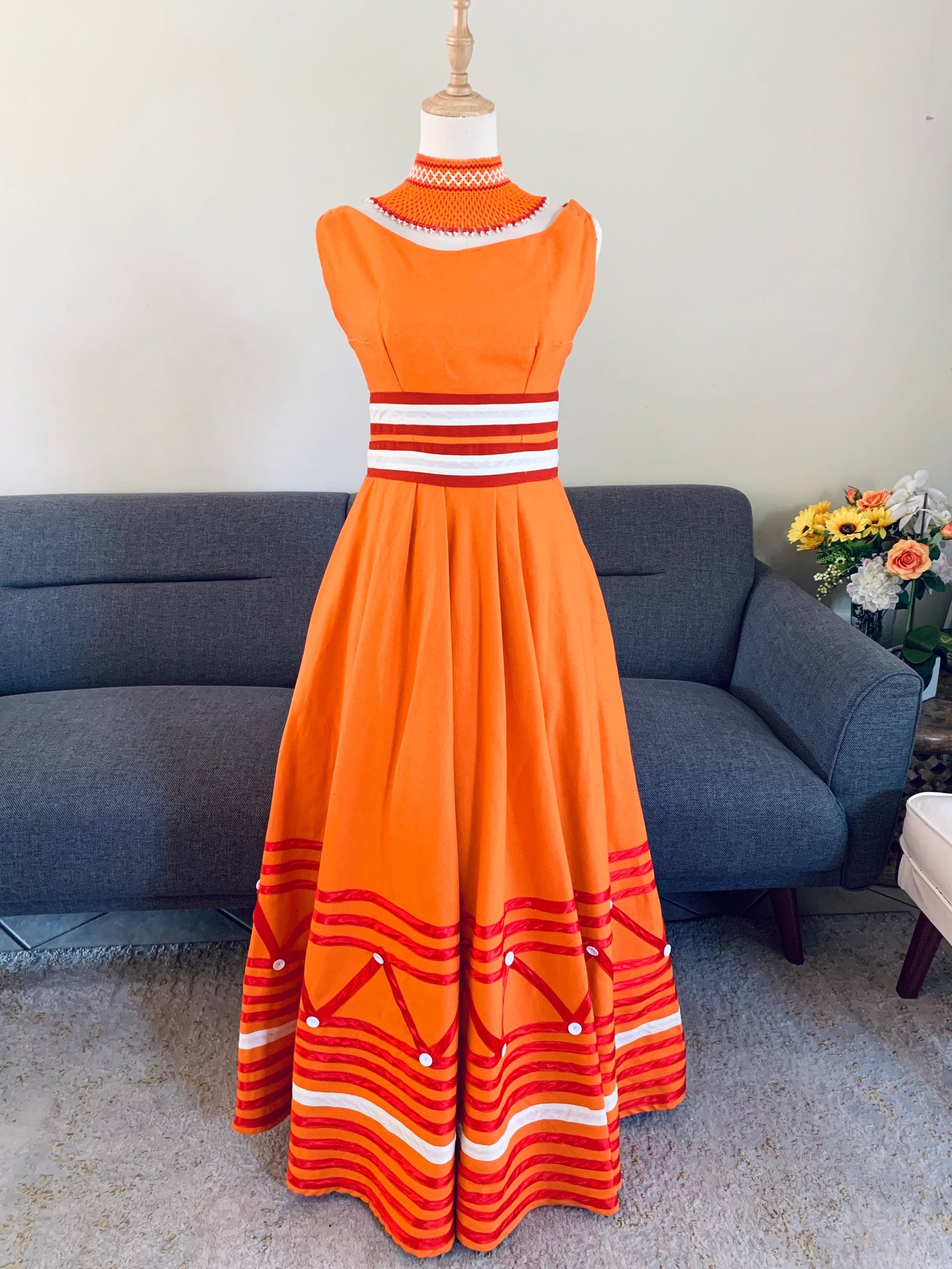 Xhosa dress and lace beaded necklace