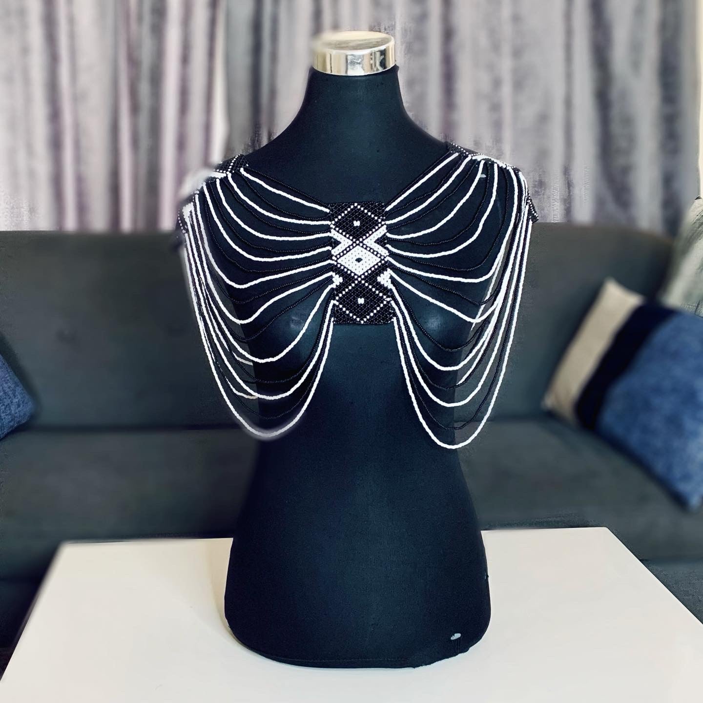 Xhosa beaded necklace in black and white